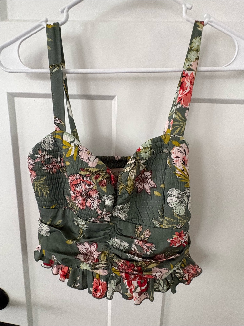 B.O.G. Collective Olive Green Floral Quilted Bustier Crop Top small